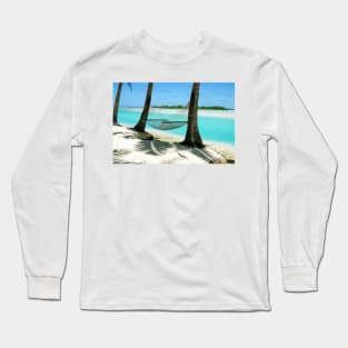 Empty hammock between two tropical palm trees in Cook Islands. Long Sleeve T-Shirt